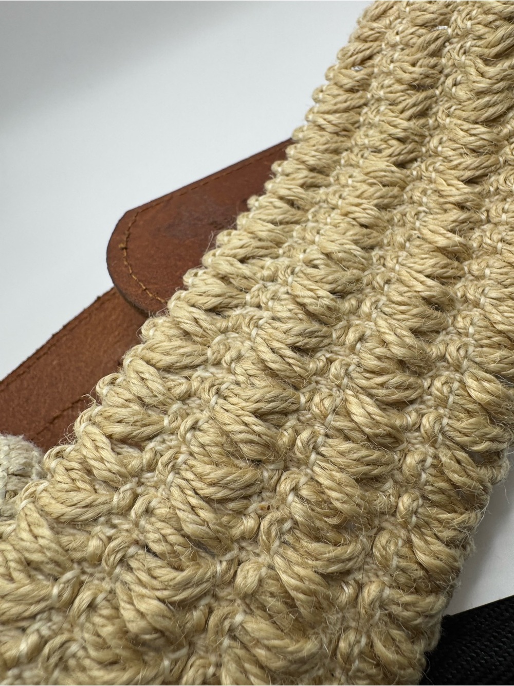 Fossil Woven Stretch Belt Leather Equestrian Buckle Cream Tan Boho - Picture 5 of 12